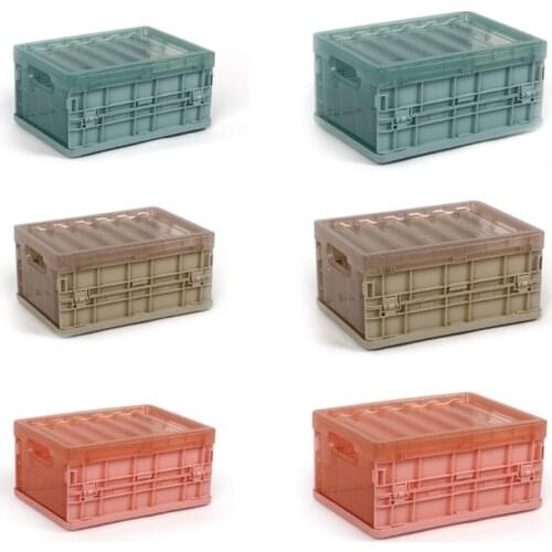 896A Clear Collapsible Storage Crates with Double Handle Rectangular Hollow-out Storage Basket Stackable Multi-function Portable