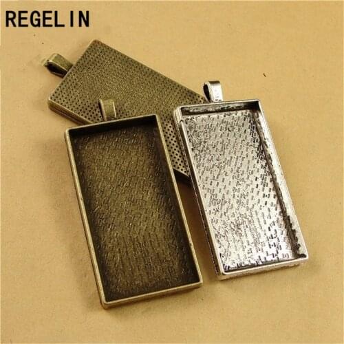 REGELIN 5pcs Antique rectangle Pendant Settings Cabochon Base Tray Bezel Blank Fit 48x24mm Cabochons Cameo DIY Jewelry Making