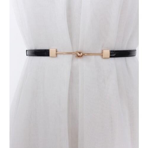 Adjustable Luxury Designer Brand Leather Skinny Thin Women Belts For Dresses Golden Buckle Female Ladies Waistband Straps