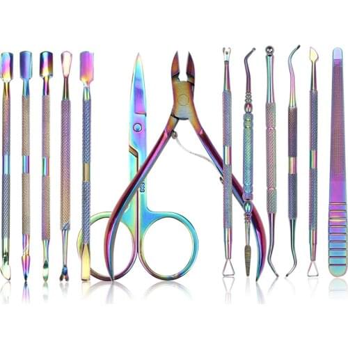 Dead Skin Remover Scissor Cutter Nipper UV Gel Remover Pusher Cuticle Pusher Nail Art Colorful Tweezers Manicure Nail Care Tool