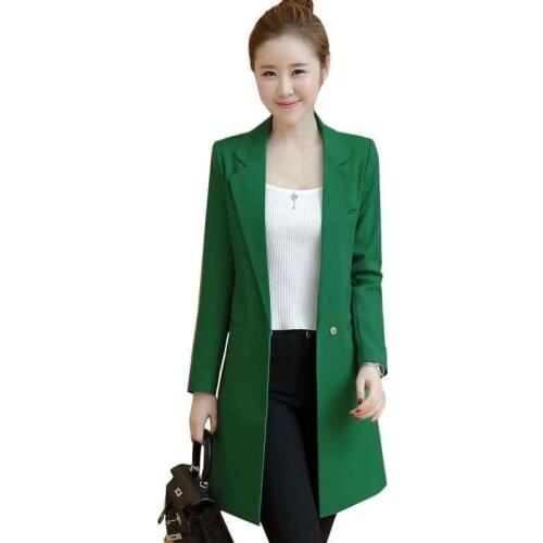 Slim Elegant Blazer Jacket2021 Spring Autumn New Womens Long Coat Plus Size Solid Casual Female Blazer Orange Green Black 3XL