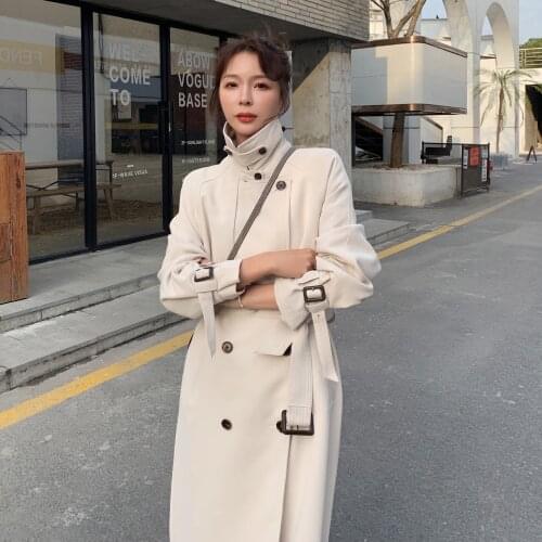 Womens Windbreaker 2021 Spring Autumn New Apricot Fashion Lapel Long-Sleeved Single-Breasted Straight Korean Loose Long Coat N7