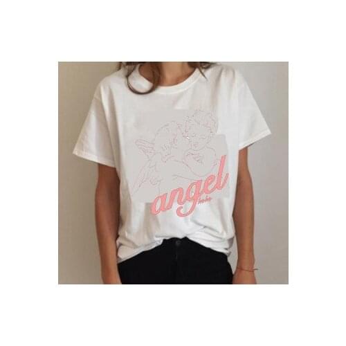 Angle Funny T Shirts Fashion Women Short Sleeve T-shirt Cartoon Shirt Cotton O-Neck Tee Shirt Casual Tshirt