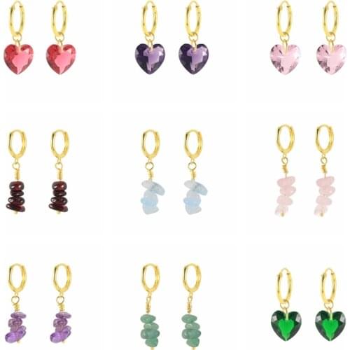 BOKAO 925 Sterling Silver Piercing Hoop Earrings for Woman Jewelry Crystal Purple Natural Stone Loops Earring Aretes Pendientes