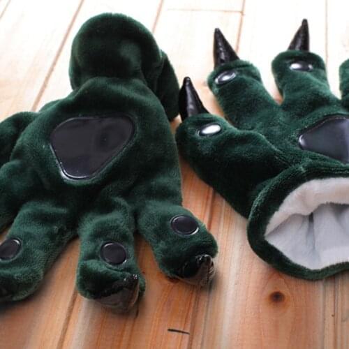 Winter Mittens child Animal Bear Cat Claw Paw Footed Cartoon Pajama Gloves Kids Cosplay Soft Plush girl Mittens Halloween Gloves
