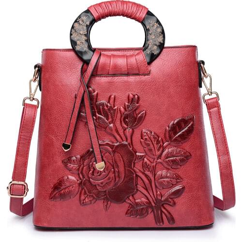 Famous retro Rose Floral design Chinese style ethnic style Ladies Totes handbags fashion mommy embossed shoulder diagonal bag
