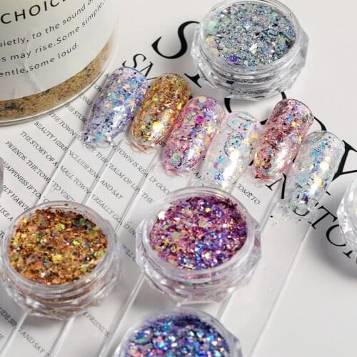 1Pc Holographic Nail Glitter Sequins Laser Glitter Holographic Flakes Paillette Galaxy Mirror Powder Irregular Paillette Flakes