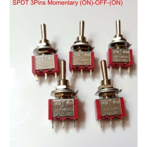 10pcs/Lot SPDT 3Pins 3Position (ON)-OFF-(ON) Momentary Miniature Rocker Toggle Switch,2A/250VAC,5A/125VAC