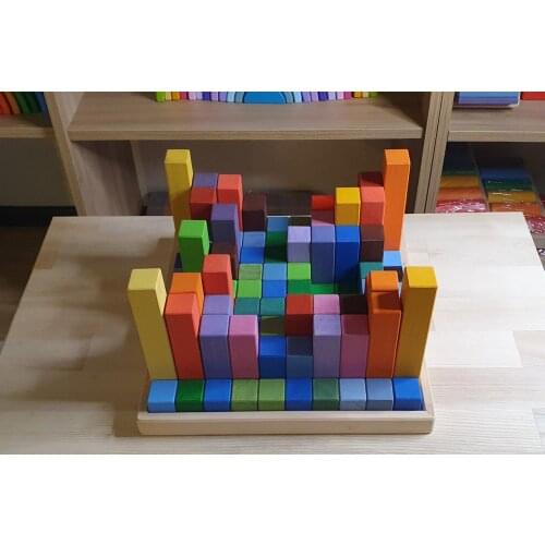 100pcs Large Wooden Toys Rainbow Pyramid Stacking Blocks / Kids Basswood Wooden Rainbow Building Bricks Birthday Gift