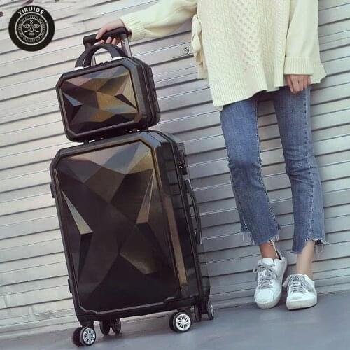 2PC/SET Lovely 14" Cosmetic bag Diamond face 20/24/26/28 inch girl students trolley case Travel luggage woman rolling suitcase