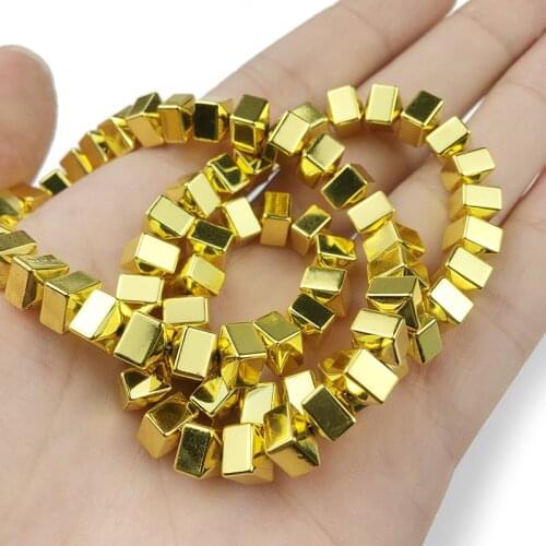 WLYeeS Black Rose Gold Silvers 65Pcs Black Hematite Gall stone Beads Spacer Square Loose Beads For charm DIY Jewelry Making 15"