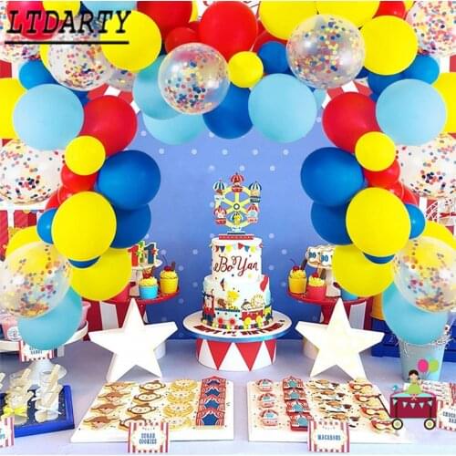 80PCS Circus Party Balloon Arch Suite Latex Red Yellow Dark Blue Balloon Confetti Balloon Wreath Set Baby Shower Birthday Party