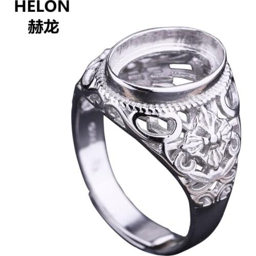 925 Sterling Silver Engagement Wedding Ring 9.8x13.8mm Oval Cabochon Semi Mount Ring fit Amber Lapis Lazuli Setting Adjustable