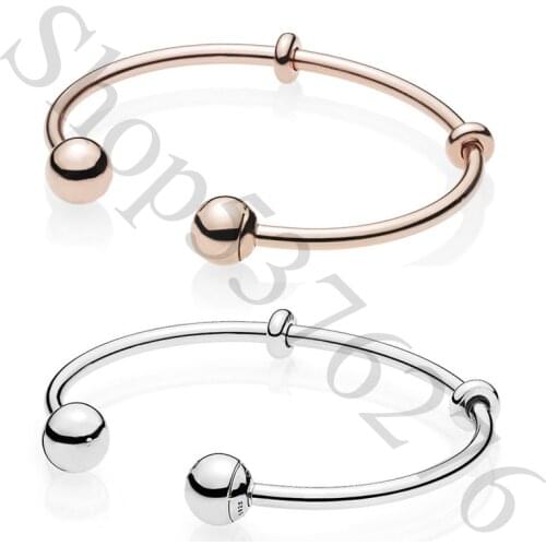 Authentic 925 Sterling Silver Moments Signature Caps Fashion Open Bangle Fit Pandora Women Bead Charm Bracelet Gift DIY Jewelry