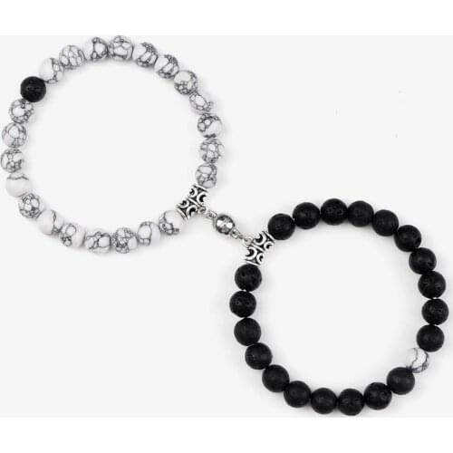 2pcs/set Natural Volcanic Stone Bracelet Onyx Tiger Eye Magnet Beads Couple Distance Bracelets Yoga Bangle Friends Gift Jewelry