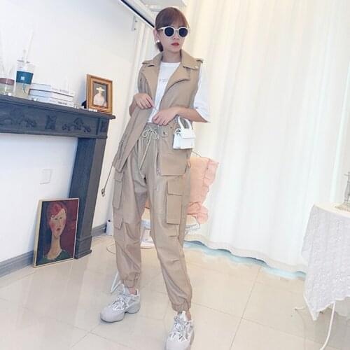 Real Cargo Pants Women Sheepskin Genuine Leather Trousers Joggers Loose Streetwear Elastic Waist Multi Pockets Female