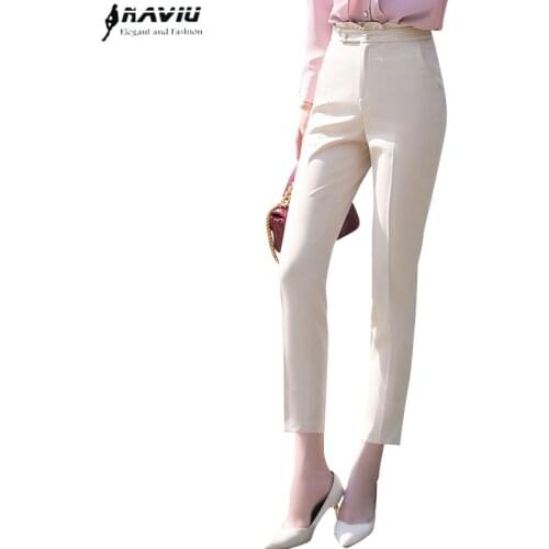 Apricot Professional Trousers Women New Spring Casual Ankle-Length Office Ladies Fashion Straight Pants
