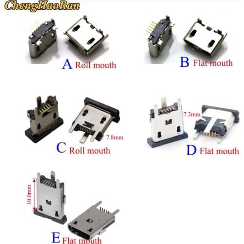 ChengHaoRan 10pcs micro mini usb connector jack socket charger charging port female 5pin 5 pins tail replacement repair