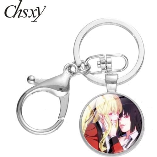CHSXY Kakegurui Yumeko Jabami Lobster Clasp Key Chain Anime Art Picture Glass Cabochon Cosplay Keychain Jewelry Accessories