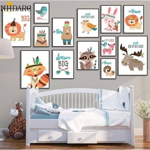 Kids Motivational Deer Fox Lion Big Dream Canvas Painting Posters And Prints Art Nordic Animals Wall Pictures Room Bedroom Decor