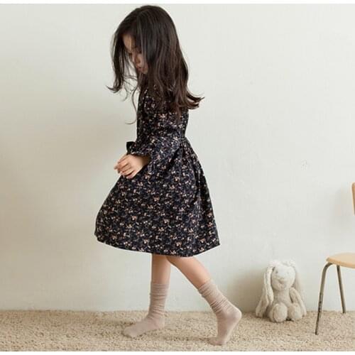 Big Girls Floral Print Ruffle Collar Elegant Dress Autumn Kids Clothing 2019 Korean Long Sleeve A Line Casual Dresses Age 4 -14