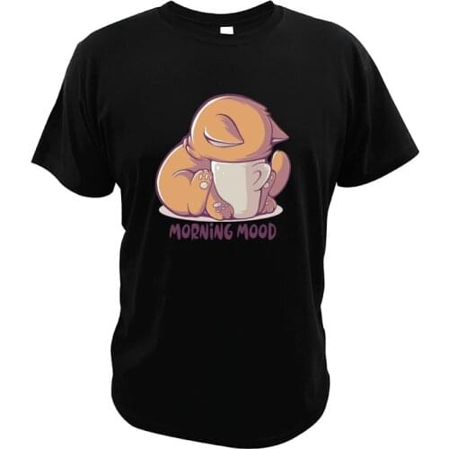 Funny Morning Mood T-Shirt Caffeine Cute Cats Animal Coffee Lovers Graphic Soft Summer Print Casual