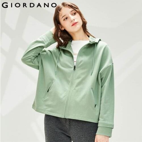 Giordano Women Jackets Dropped Shoulder Loose Hoodie Jackets Slant Pockets Soild Casual Jackets 13371793