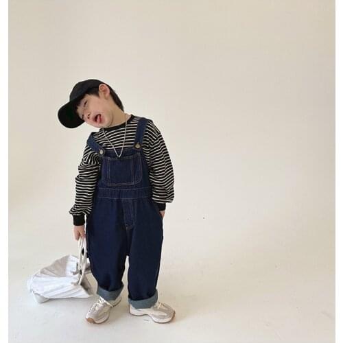 Autumn Winter New Kids Denim Overalls Korean Solid Fashion Jeans Jumpsuits for Boys and Girls Toddler Child Casual Loose Pants