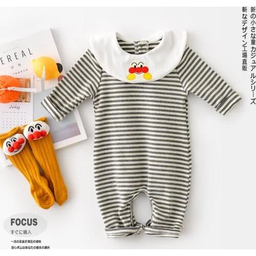 Newborn Baby Girls Boys Rompers Infant Long Sleeves Fall Clothes Striped Cartoon Cotton Bodysuits Toddler Lovely Autumn Jumpsuit