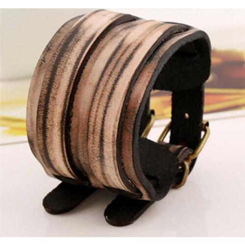 Cool Clasp Men Wristband Bangle Wide Cuff Jewelry Unisexs Bracelet Punk Cool Leather