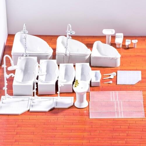 2pcs/10pcs DIY 1/20 1/25 1/30 scale Dollhouse Miniature Bathroom Shower Room Toilet Bathtub Sink Model Toy Micro Accessories