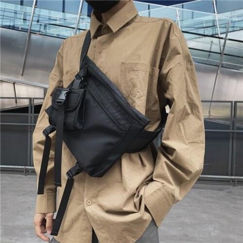 Multifunctional fashion mens messenger bag hip-hop style waterproof nylon chest bag black messenger shoulder bag streetwear