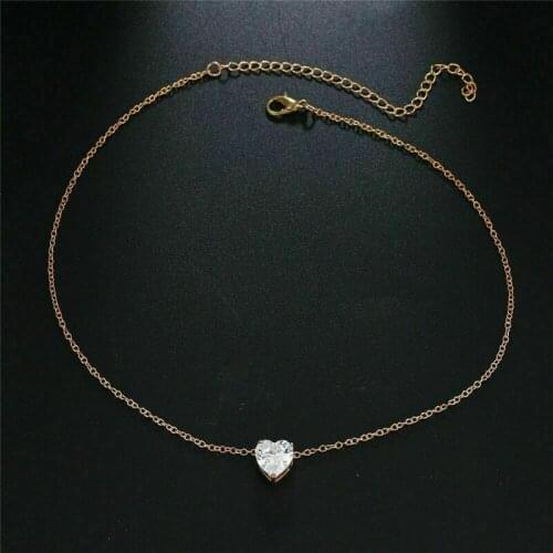Trendy Necklace Gold Chain Pendant Choker Short Pendant Crystal Heart Necklace For Womens Girls Gift