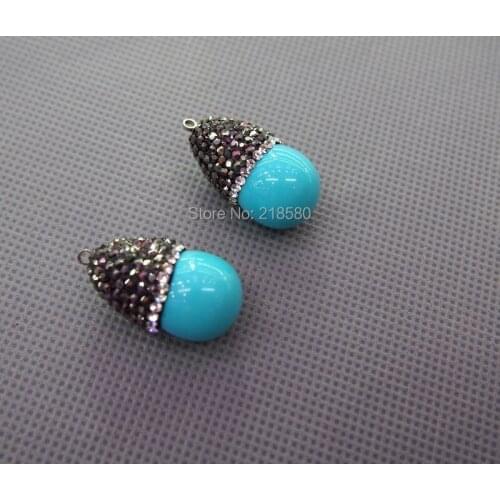 MU150907889 Pave CZ Shell Pearl Charm Pendant Blue Howlite Pearl Teardrop Pendant