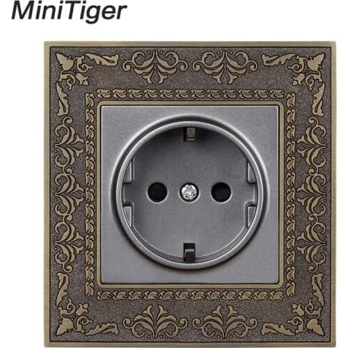 Minitiger 16A EU Standard Power Socket 4D Embossing Retro Zinc Alloy Panel Wall Power Socket AC 110~250V