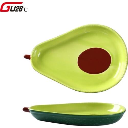 Novelty Huge Cute Green Avocado Shape Ceramic Fruit Salad Plate Snack Dish Rice Soup Bowl Tableware Supplies 6.5inch/8inch Plate