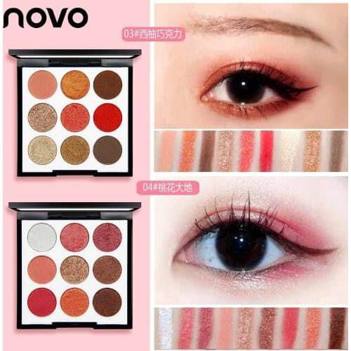 Novo shimmer matte eyeshadow palette 9 colors waterpoof long lasting sexy red peach pumpkin shimmer eyeshadow powder BN054