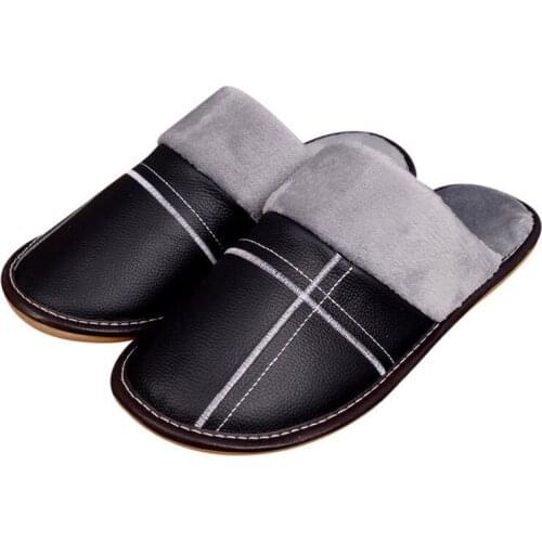 New 2021 Genuine Leather Women Slippers Winter Indoor Waterproof Warm Home Shoes Fur Living Room Slipper Women Men Shoes WSH3768