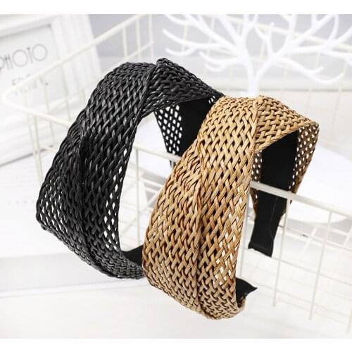 1PC Straw Weaving Cross Knotted Headband Women Girls Handmade Hair Hoop Hand-woven Wide Head Band Lady Braided Hair Accessories