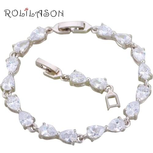 ROLILASON Clear zircon Silver Plated Party Charm Bracelets Anniversary Wholesale & Retail for Women TB1132