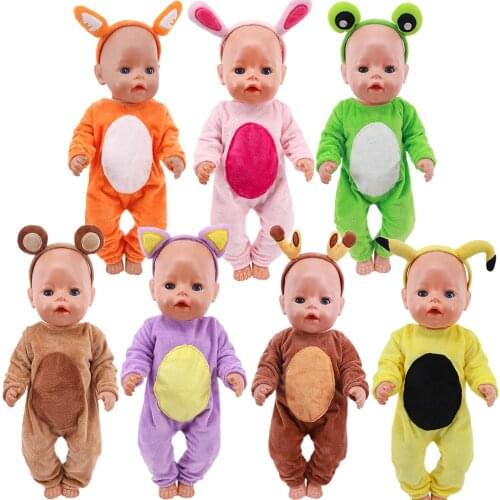 Animal Cute One-piece Pajamas With Headband For 18Inch American&17Inch 43cm Born Baby Doll Clothes Accessories Generation Toys