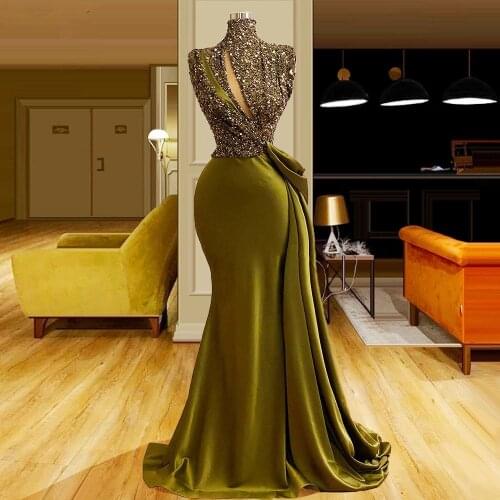 Gala jurken Photo Shoot Olive Green Prom Dress Mermaid Formal Gowns vestidos de fiesta Sequins Beads Prom Dresses Shining