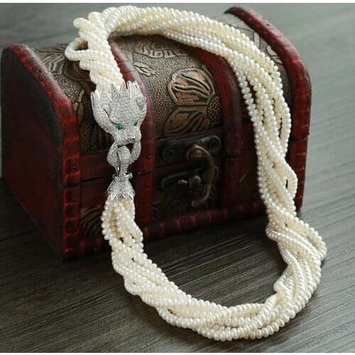 Gift Freshwater Pretty cubic zircon leopard head 4-5mm freshwater pearls multilayer choker necklaces bts diy choker