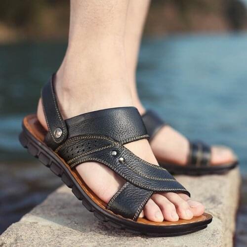 Genuine leather casual shoes men sandals leisure solid summer sandals men shoes flats slip-on zapatos hombre male shoe slippers