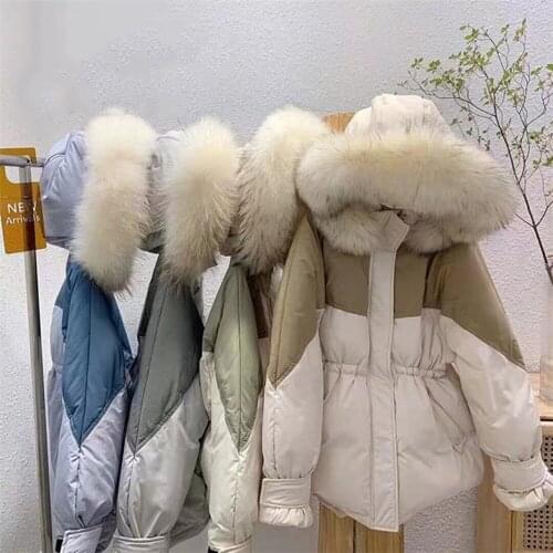 Womens Down Jacket Winter 2021 New Big Real Raccoon Fur Hooded 90% White Duck Down Coat Female Thick Warm Short Parkas