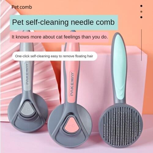 Cat Comb Self Cleaning Comb Brush for Long Haired Cats Removes Hairs Cat and Dogs Open Knot Needle Combs Massage Grooming Cats