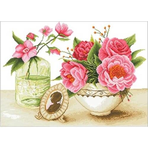 Rose vase flower patterns Counted Cross Stitch 11CT 14CT 18CT DIY Chinese Cross Stitch Kits Embroidery Needlework Sets