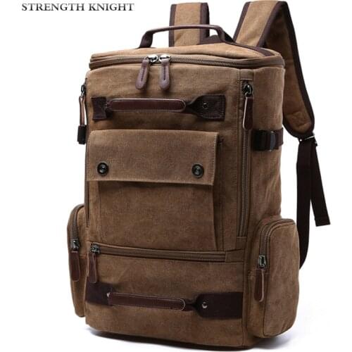 Large Capacity Vintage Backpack For Men Retro Canvas Multifunction Travel Backpacks Bag Male Military Backpack Black