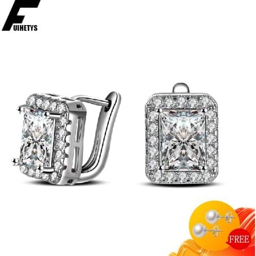 Fashion Earrings for Women Wedding 925 Silver Jewelry Rectangle Zircon Gemstones Drop Earring Engagement Accessories Wholesale