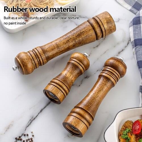 Solid Wood Spice Pepper Mill 5" 8" 10" Salt and Pepper Grinder with Strong Adjustable Ceramic Grinder Kitchen Cooking Tools